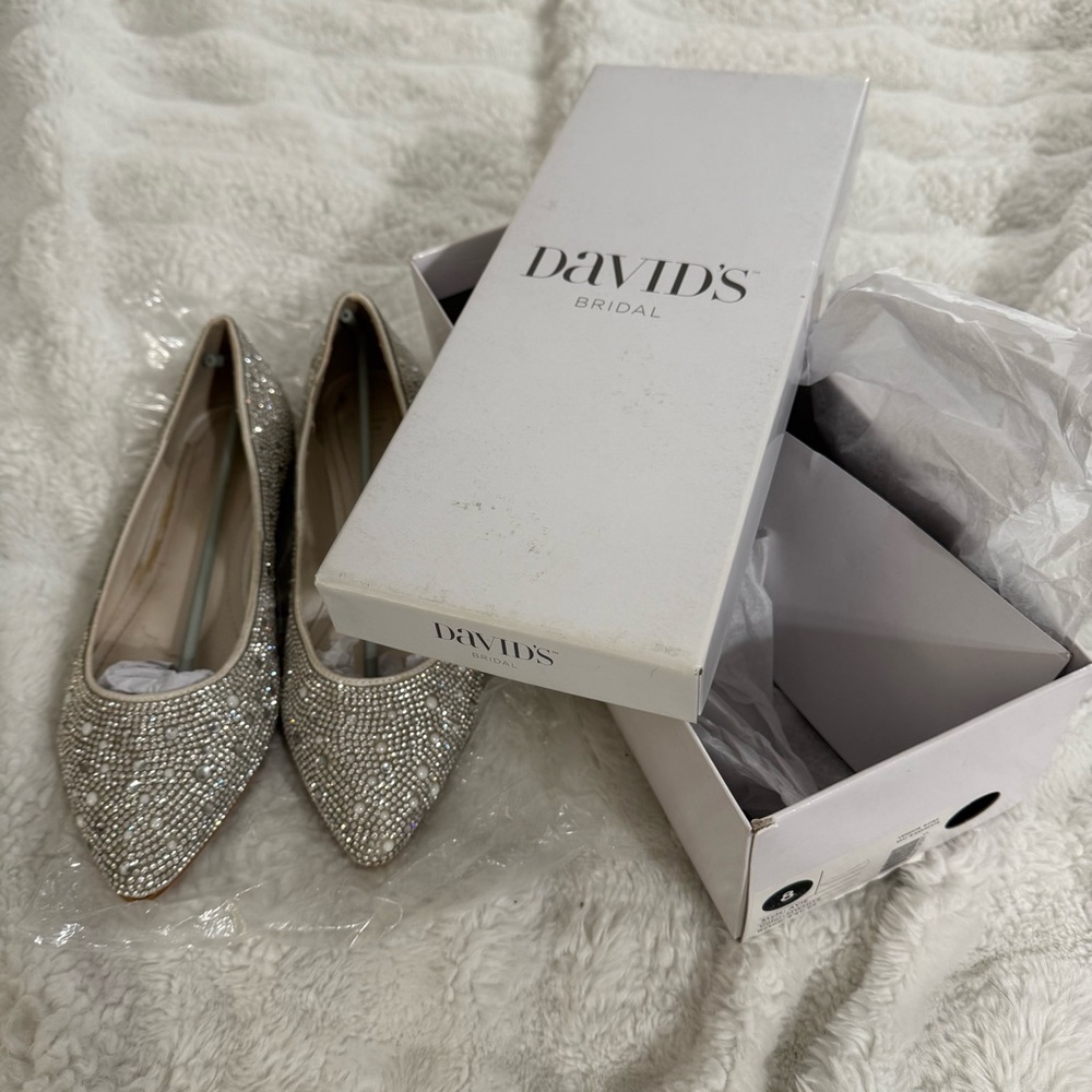 David's Bridal Glittering Silver Flats
